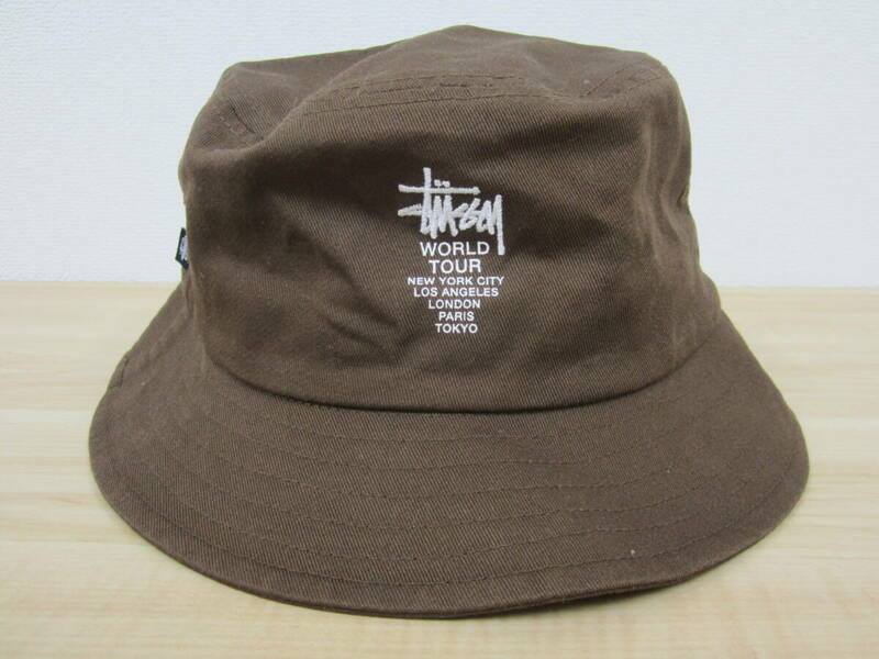 STUSSY ステューシー WORLD TOUR BUCKET HAT ワールドツアー バケット ハット ユニセックス 帽子 ハット ブラウン 現状品 激安1円スタート