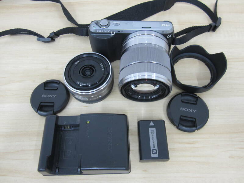 SONY ソニー α NEX-C3 ミラーレス一眼 デジタルカメラ SEL16F28 SEL1855 レンズ セット 充電器付 簡易動作確認品 激安1円スタート