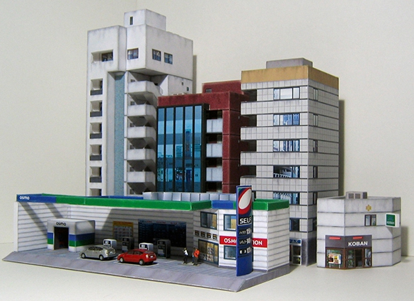 ペーパークラフト5棟セット、日本の建物6（組立キット）