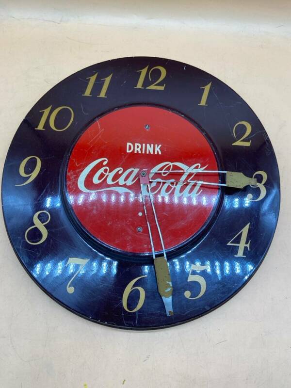 F14［動作未確認品］ウォールクロック　コカ・コーラ　時計　壁掛け　直径45cm USA 広告　アンティーク　アドバタイジング