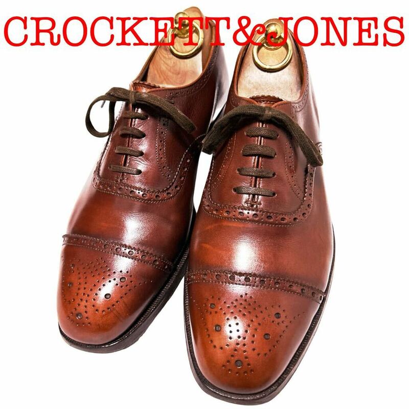 368.CROCKETT&JONES クロケットアンドジョーンズ ALDGATE セミブローグ ドレスシューズ ビジネスシューズ レザーシューズ ブラウン 7E