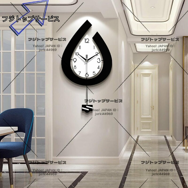リビングルームの装飾用壁時計、大型モダン 掛け時計 スイングラウンド 壁時計 ガラスダイヤル時計振り子時計 電池式 57cm