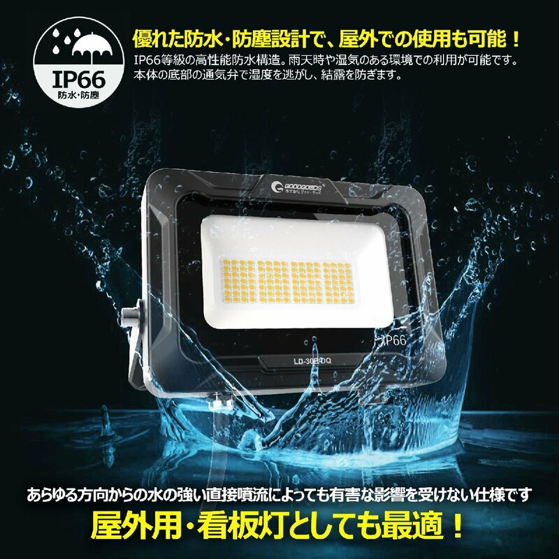 電球色 LED投光器 30W 高輝度 広角120° 水銀灯300W相当 IP66 防水 LED 作業灯 新仕様 長持ち スポットライト 夜間作業 工場