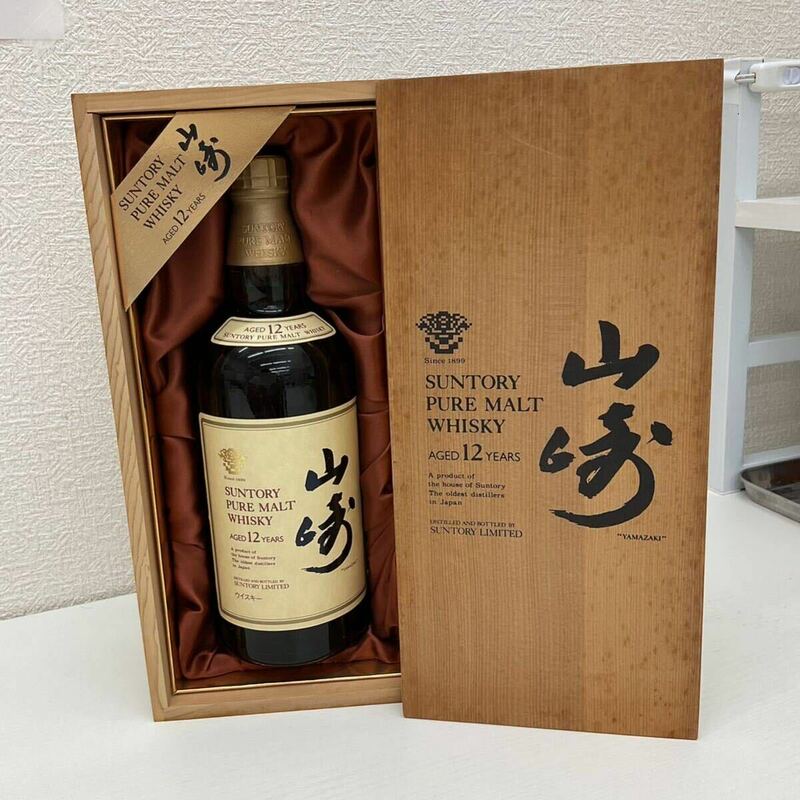 5140 SUNTORY サントリー ウイスキー 山崎 12年 ピュアモルト 750ml 43% 向獅子マーク 木箱 未開栓 重さ 約1.3kg