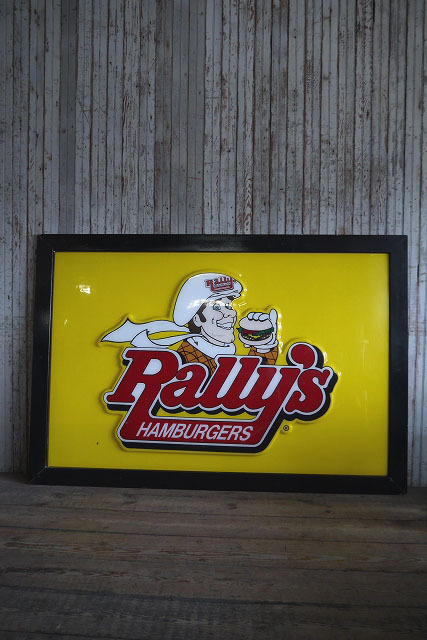 ビンテージRally'sHAMBURGERS 大型看板 [gosa-91]検アメリカ/USA/インテリア/ハンバーガーレストラン/チェッカー/LOS/店舗看板特大