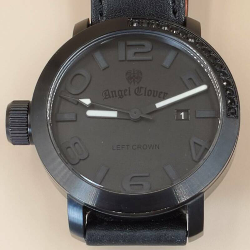 Angel Clover LEFT CROWN LC45 エンジェル クローバー メンズ 腕時計 黒 箱無し 動作未確認 ジャンク クォーツ ウオッチ #1810