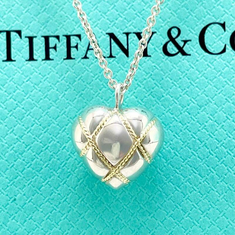ティファニー ネックレス シルバー925×K18(750) ハート キルティング ロープ コンビ Tiffany&Co. /24-640