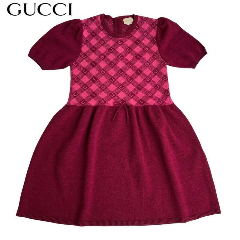 新品タグ付き GUCCI 子供用 レッド ウール ドレス ワンピース 半袖 12