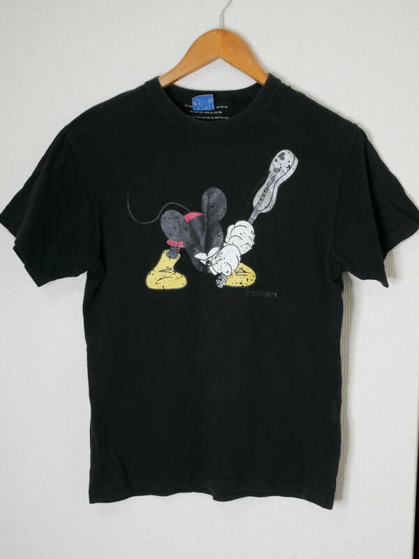 激レア Roen ロエン × Disney ディズニー コラボ ミッキー クラッシュ ギター Tシャツ 黒 44 男女兼用