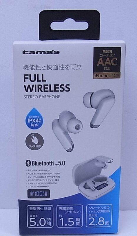 ★未使用★ 多摩電子工業 Bluetoothフルワイヤレスイヤホン Bluetooth5.0 ホワイト TBS62W ★領収書発行可/インボイス登録店★