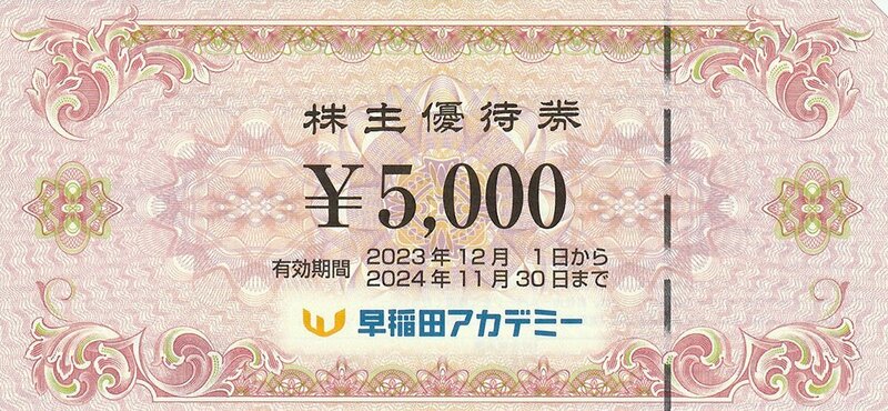 早稲田アカデミー株主優待券 5000円券 1枚 11月30日まで 送料込