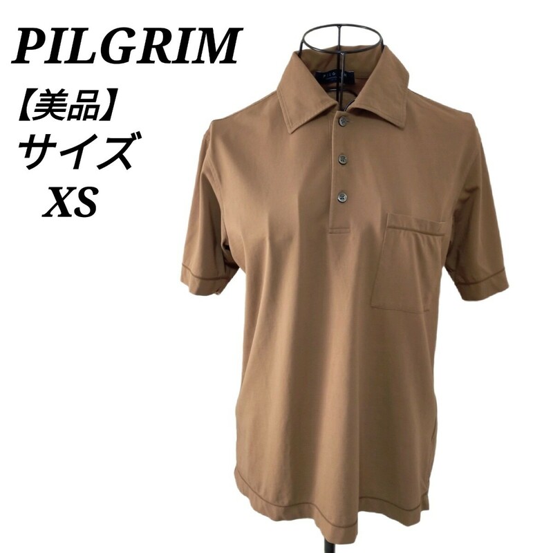 ピルグリム PILGRIM 美品 ポロシャツ 半袖 胸ポケット付き ブラウン 茶色 ストレッチ素材 XSサイズ トゥモローランド メンズ