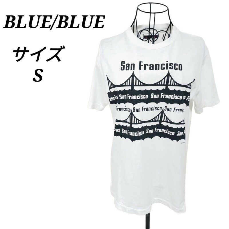 ブルーブルー BLUE/BLUE クルーネック半袖Tシャツ プリントTシャツ トップス 白色 ホワイト Sサイズ メンズ