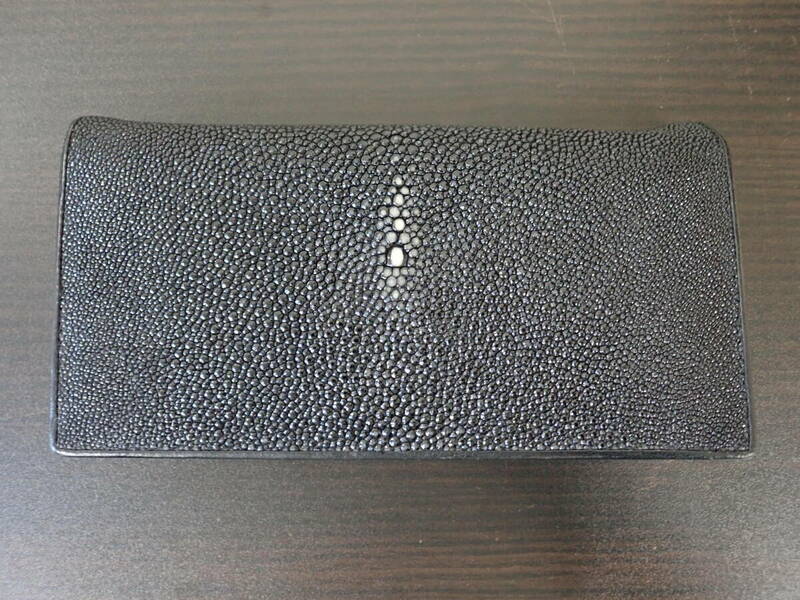 メーカー不明 本エイ革 長財布 がま口 レディース ブラック スティングレイ Genuine Stingray Skin 現状品 激安１円スタート