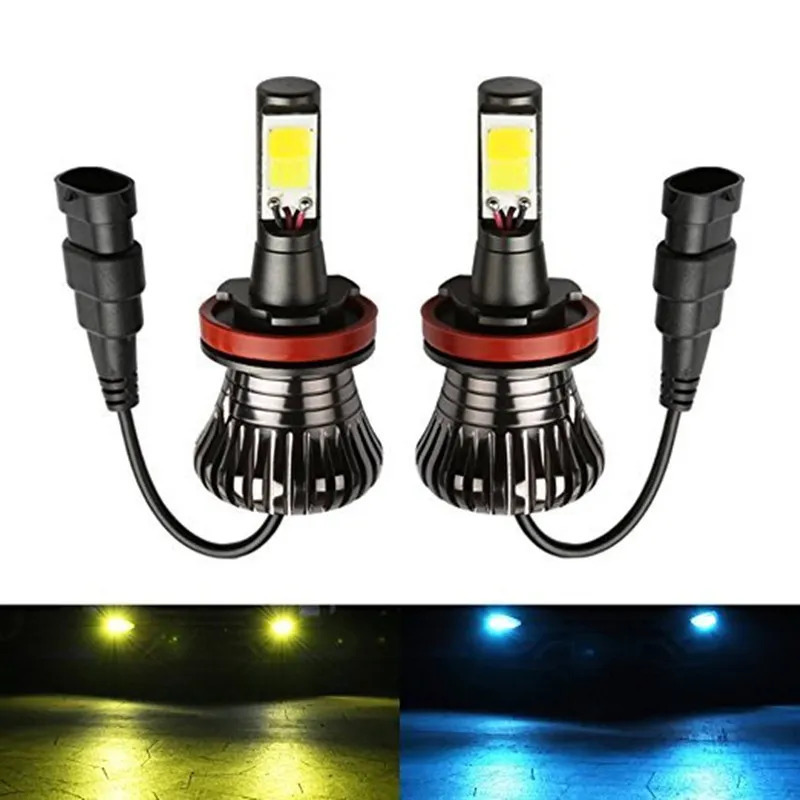 お得 自動車 カー LED フォグランプ 2個 H8 H9 H11 H27 880 881 電球 80W ホワイトブルー イエローデュアルカラー 12V 9005HB 39006HB4