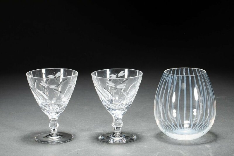 【善古堂】某有名オークション買入ボヘミアングラス　冷酒グラス　THE SAKE GLASS COLLECTION 3個セット 時代物0525-13S01