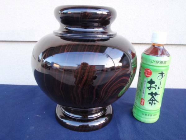 ◆送料無料◆珍品？新品 径24 国産 黒檀調 花瓶 一輪挿し 壷(つぼ) 木製花器