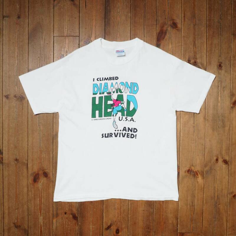 90s Tシャツ usa製 ビンテージ シングルステッチ 白 Hanes ヘインズ ハワイ ダイヤモンドヘッド L