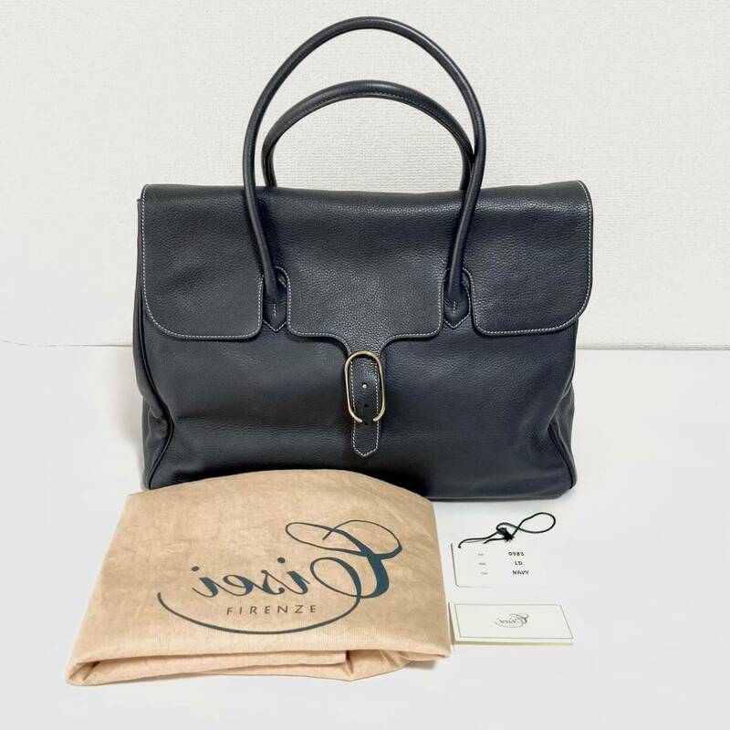 ★美品 CISEI 983 LD ネイビー レザー フラップトート バッグ シセイ イタリア製 NAVY TOTE BAG リンドス ラグジュアリー チセイ ビジネス