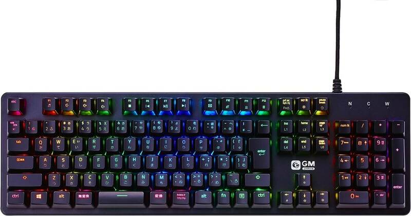 GM-JAPAN ゲーミング キーボード 青軸 高耐久 有線 メカニカル RGB テンキー付き 109キー 日本語配列JP GM-