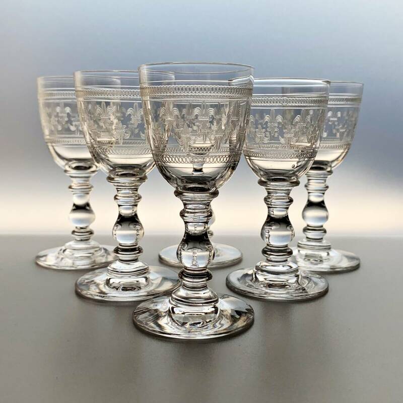 オールド バカラ リキュール グラス 6客 セット Old Baccarat フルール ド リス 装飾 アヤメ ユリ1900年 初頭 フランス アンティーク レア