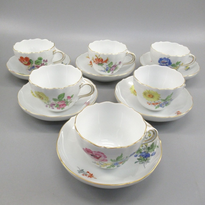 1円〜 Meissen マイセン ベーシックフラワー 3つ花 カップ＆ソーサー 5客・他 花柄 250-2771419【O商品】