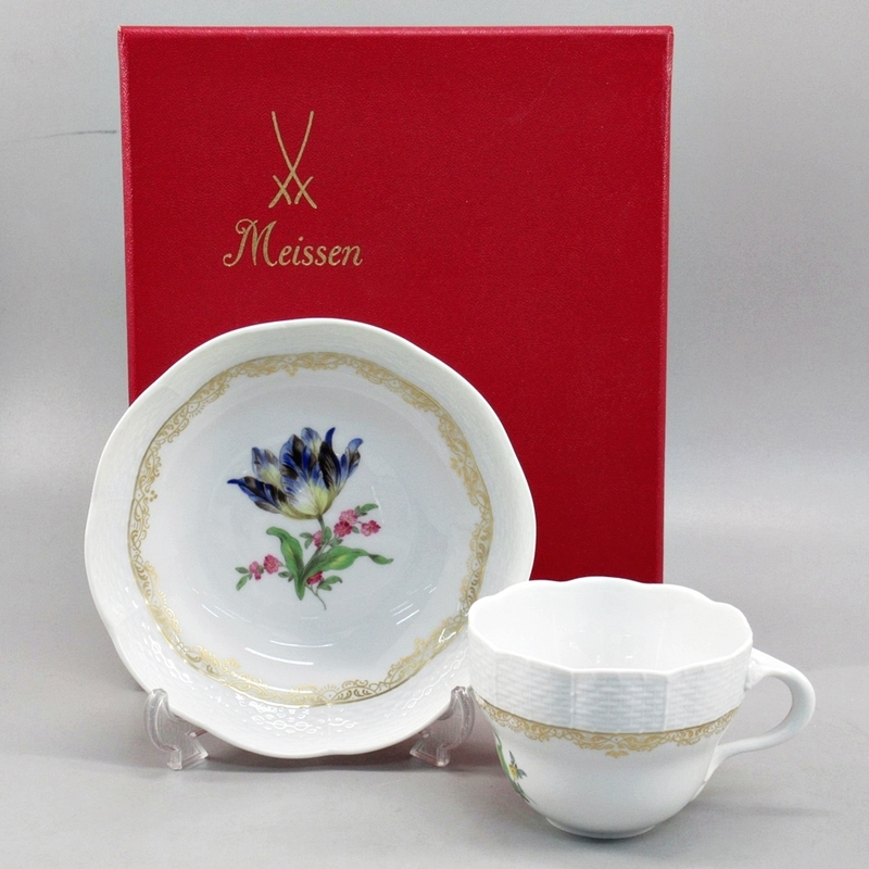 1円〜 Meissen マイセン マルコリーニの花 チューリップ ブルー カップ＆ソーサー 食器 320-2774030【O商品】