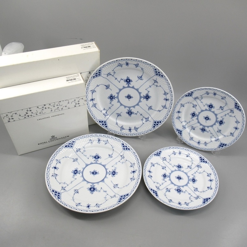 1円〜 Royal Copenhagen ロイヤルコペンハーゲン ブルーフルーテッド ハーフレース プレート 4点 320-2773627【O商品】