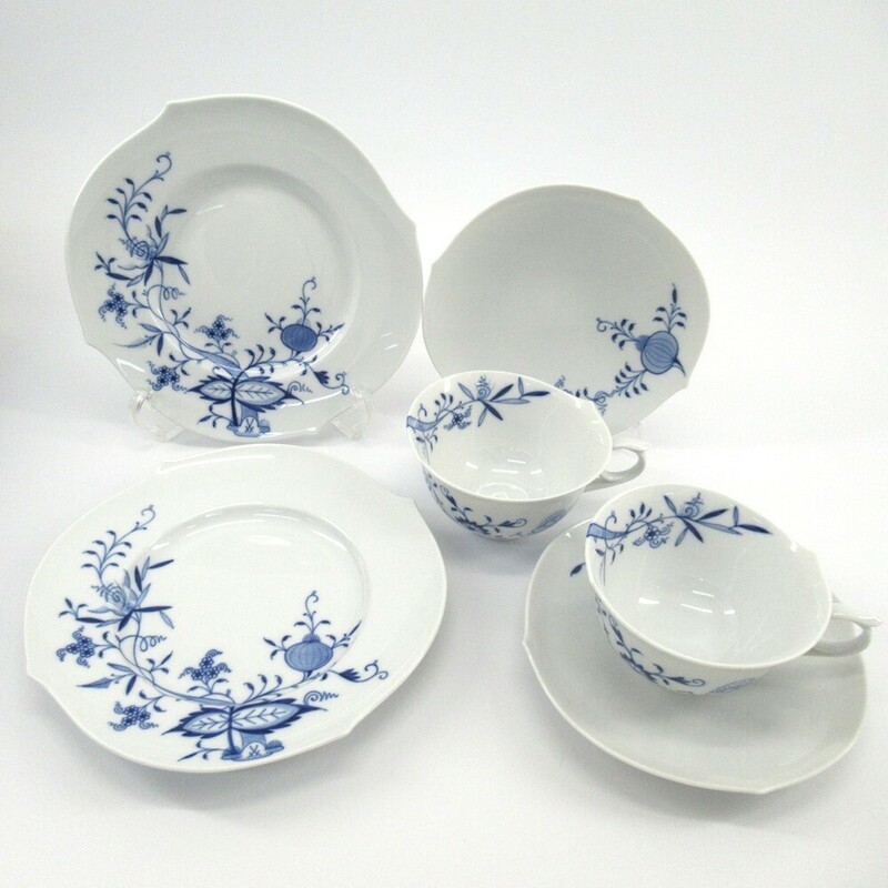 1円〜 Meissen マイセン ブルーオニオンスタイル カップ＆ソーサー 2客 プレート 箱付き 320-2773987【O商品】