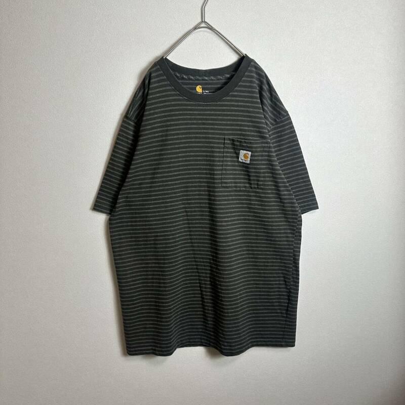 Carhartt カーハート　半袖Tシャツ　Lサイズ　オーバーサイズゆるだぼ　ボーダー　ブラック黒