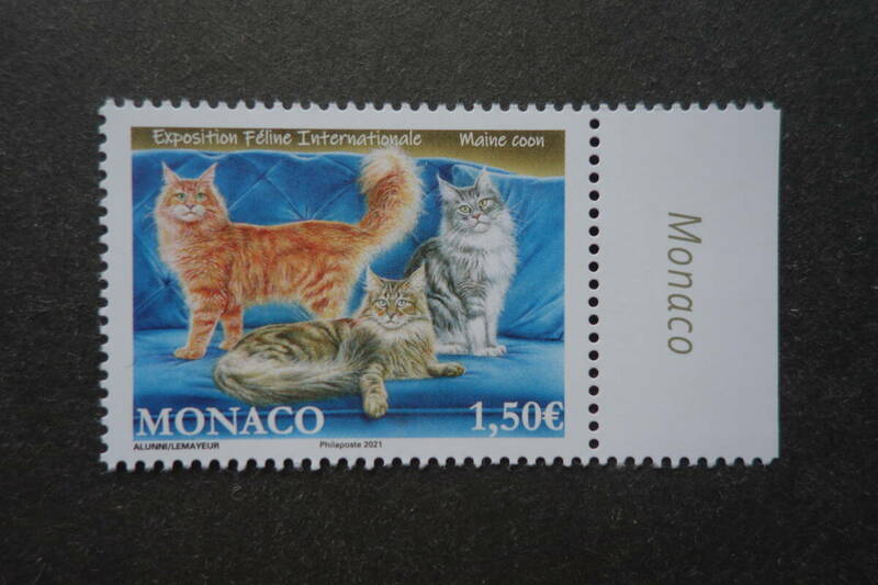 外国切手：モナコ切手 「国際キャットショー」（メインクーン）1種完 未使用