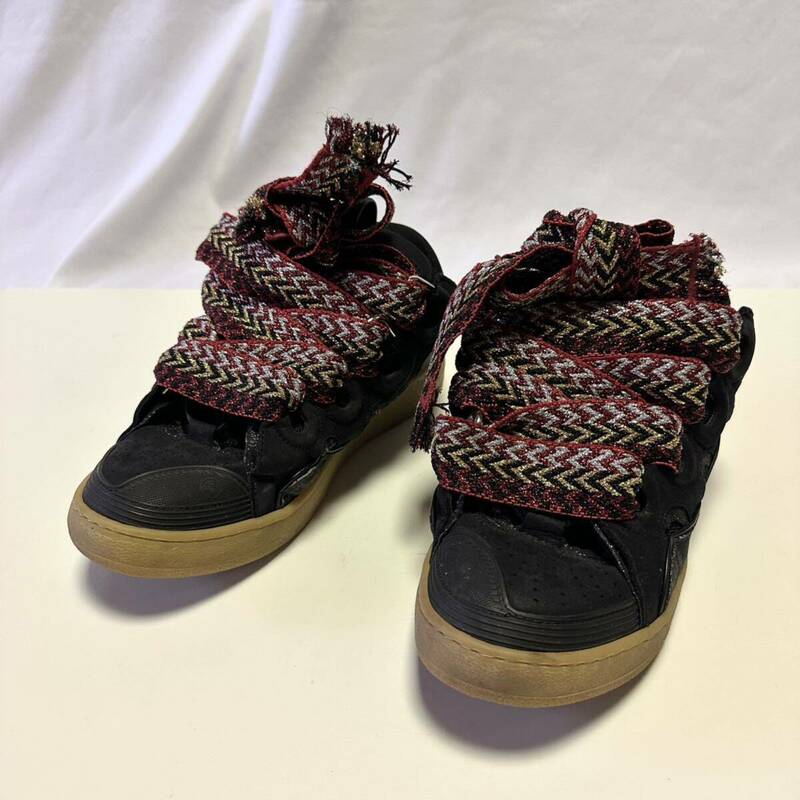 希少◇LANVIN ランバン Leather Chevron Curb Sneakar スニーカー 2021年 41 メンズ ブラック