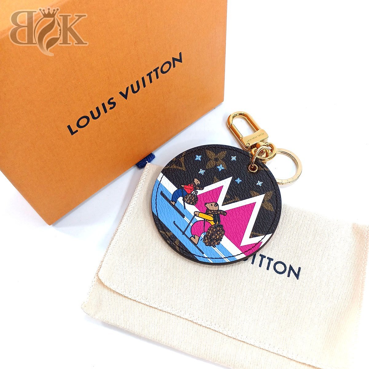 美品 ルイヴィトン モノグラム ポルトクレ スキーベア M63756 キーホルダー キーリング イニシャル有 LOUIS VUITTON 中古 ★