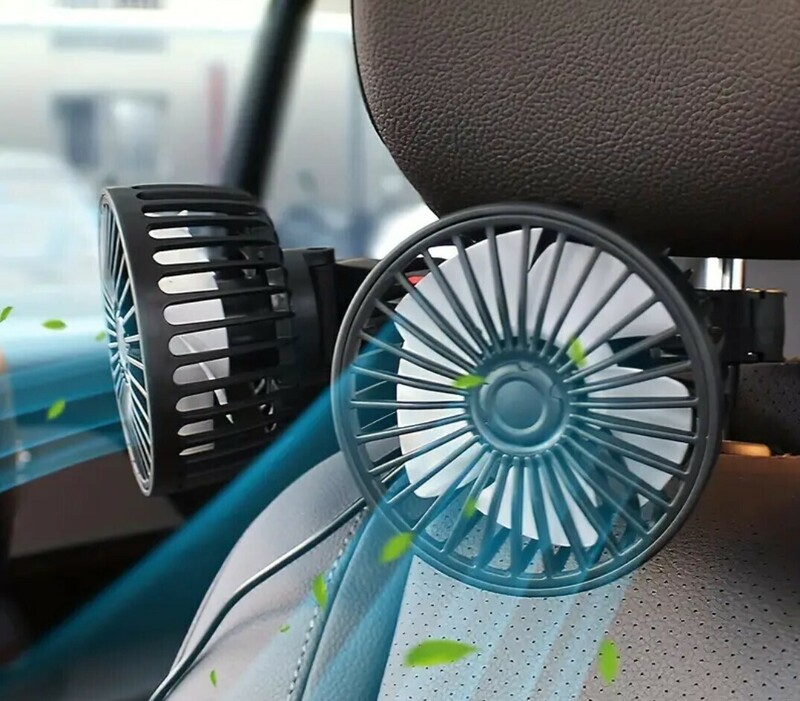 車用扇風機 ファン 車 扇風機 ツインファン 角度調節 両頭送風 カーファン ダブルファン ダブル ツイン 後部座席 ヘッドレスト USB 12V