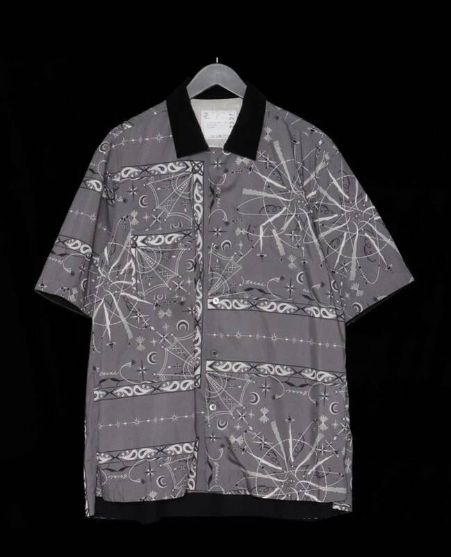 SACAI × DR.WOO 20AW Bandana PRINT SHIRT サイズ3 グレー 20-02337M サカイ ドクターウー バンダナ プリント ペイズリー シャツ