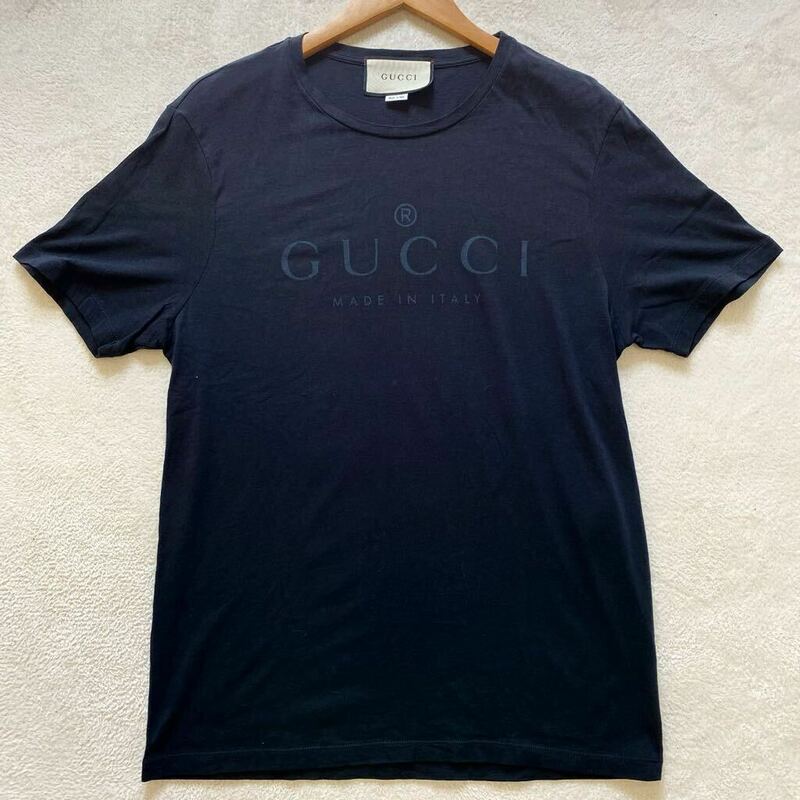 【美品・現行タグ】 GUCCI グッチ メンズ 半袖 Tシャツ トップス カットソー ロゴプリント L ブラック 黒