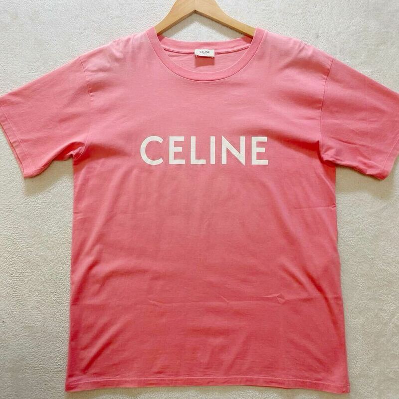 【美品・稀品】 CELINE セリーヌ メンズ 半袖 Tシャツ カットソー ロゴ エディスリマン ピンク Sサイズ　トップス