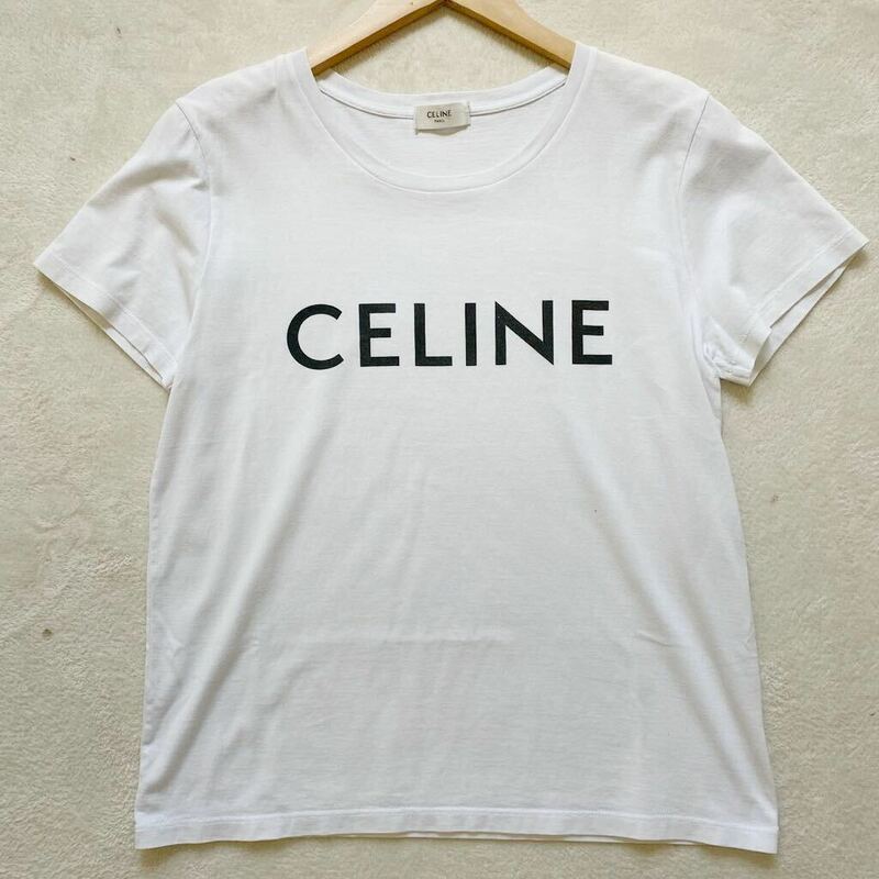 【美品・現行】 CELINE セリーヌ 半袖 Tシャツ トップス カットソー ロゴ ホワイト 白 コットン Mサイズ