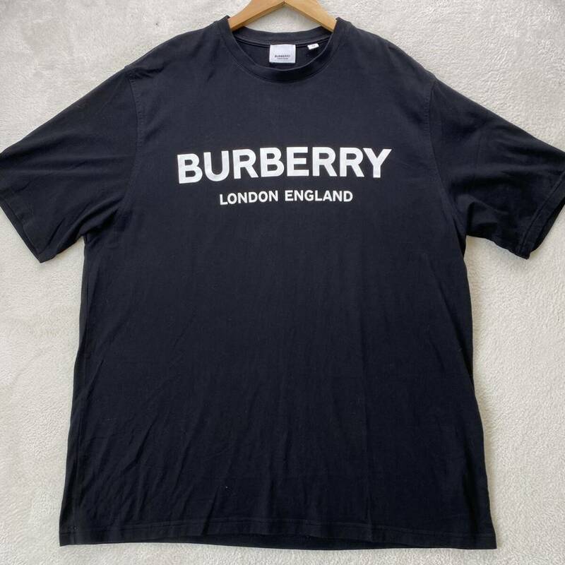 【極美品・現行タグ】 BURBERRY バーバリー メンズ 半袖 Tシャツ トップス カットソー 胸ロゴ ビッグロゴ プリント ブラック XL