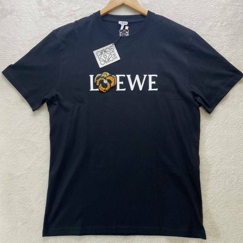 【未使用・タグ付き】 LOEWE ロエベ メンズ 半袖 Tシャツ パンジー ワッペン アナグラム 刺繍 ロゴ ブラック Sサイズ 極美品 