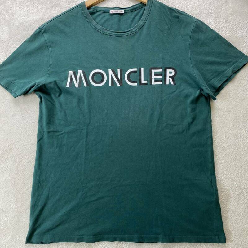 【最高峰】 MONCLER モンクレール メンズ 半袖 Tシャツ トップス カットソー ロゴ プリント グリーン 緑 Lサイズ