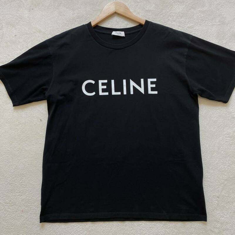 【極美品・現行タグ】 CELINE セリーヌ メンズ 半袖 Tシャツ トップス カットソー ロゴ プリント サイズM ブラック 黒