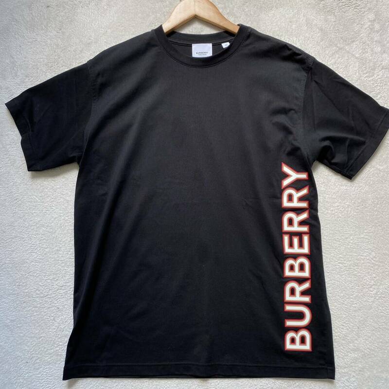 【極美品・即完モデル】 BURBERRY バーバリー メンズ 半袖 Tシャツ トップス カットソー ラバービッグロゴ ブラック オーバーサイズ xs