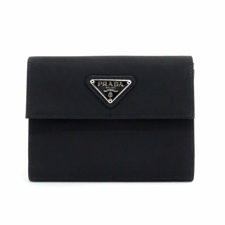 【1円/良品】プラダ PRADA テスート 3つ折り ウォレット 財布 1M0523 レザー ネロ ブラック 三角プレート ロゴ 札入 小銭入 41367