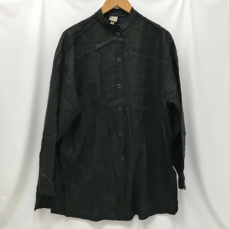 ‡ 0973 KRIZIAPOI クリツィアポイ イタリア製 バンドカラー リネンシャツ 長袖 44 Mサイズ ブラック 黒 麻100％