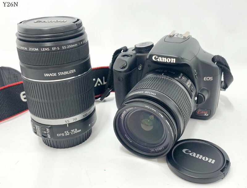 Canon EOS Kiss X2 キャノン イオス ZOOM LENS EF-S 55-250mm 1:4-5.6 /18-55mm 1:3.5-5.6 IS デジタル一眼レフカメラ ボディ レンズ Y26NC