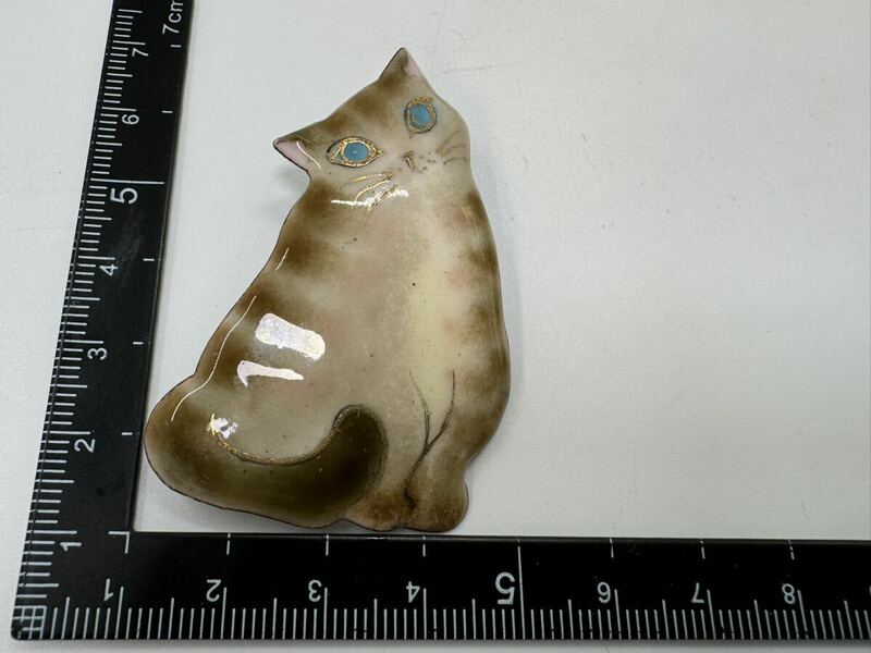 【0432】ヴィンテージ アクセサリー 七宝焼　猫　　　　ブローチ　1円から　