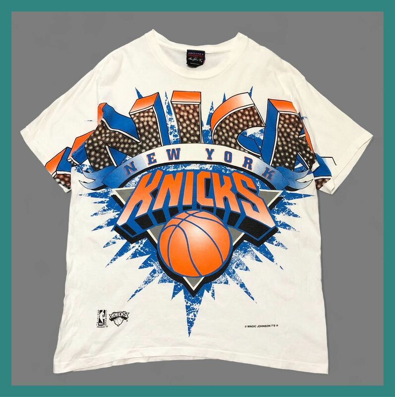 1519◆MAGIC JOHNSON T's マジックジョンソン◆USA製 90's ヴィンテージ NBA ニューヨーク ニックス KNICKS 半袖 Tシャツ ホワイト XL