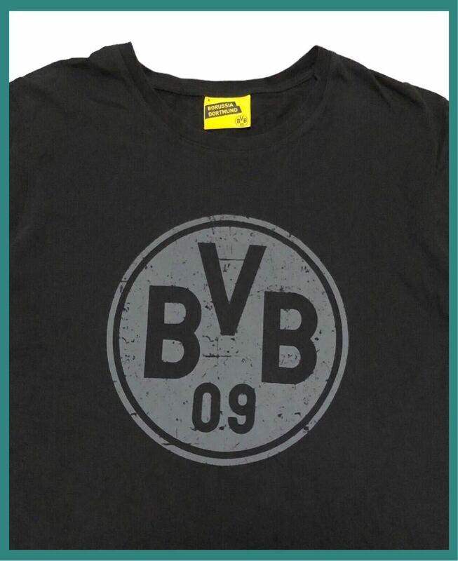 1527◆BORUSSIA DORTMUND ボルシア ドルトムント◆BVB09 ビッグロゴプリント コットン 半袖 Tシャツ ブラック L