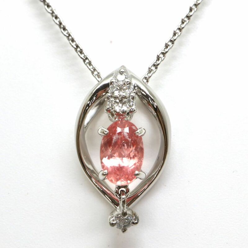 ソ付!!◆K18 天然ダイヤモンド/天然インカローズ(ロードクロサイト)ネックレス◆J 約4.0g 約45.0cm diamond necklace jewelry EB3/EB3